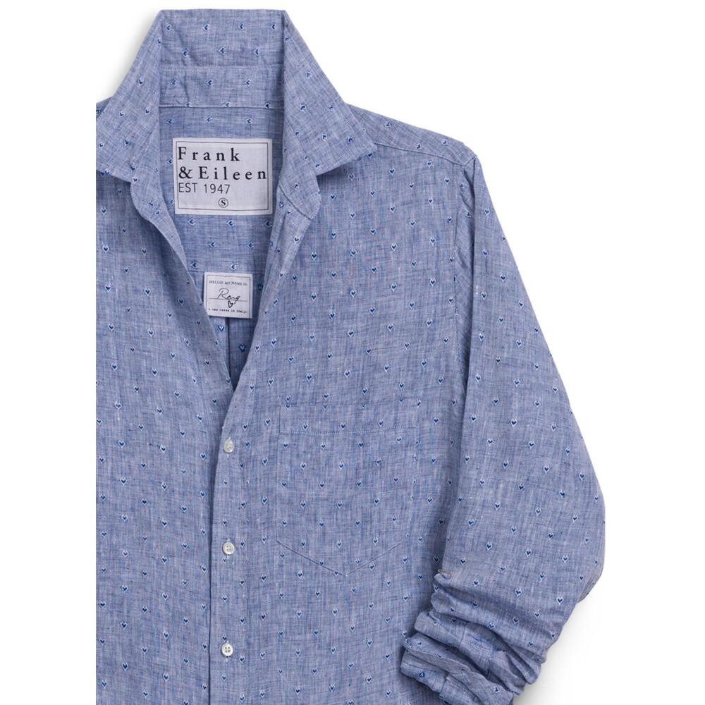 NEW FRANK & EILEEN rory maxi shirtdress in blue linen hearts - Picture 4 of 4